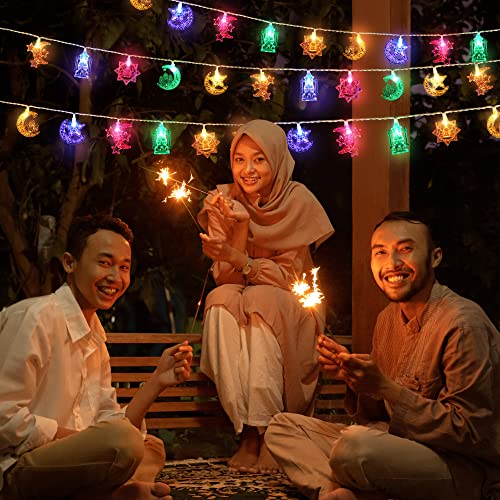 Hiboom 16 Ft Moon Star Ramadan String Lights 30 Leds, Battery Operated Eid Mubarak Fairy Lights For Ramadan Decoration, Eid Decorative Lights With Remote Control (Colorful) #TOP5