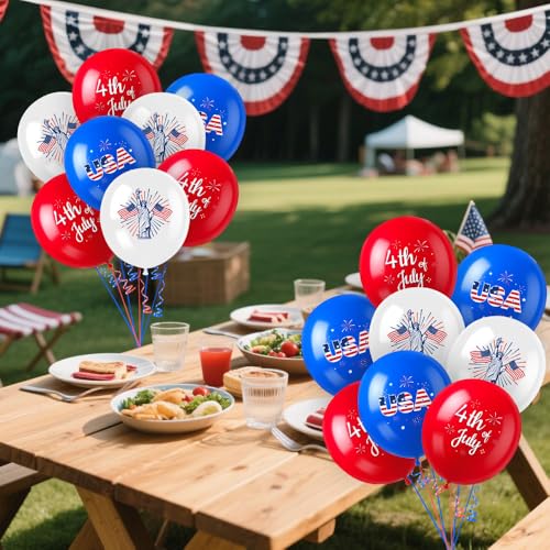 Image of 4th of July Balloons Decorations Red White and Blue Balloons 30pcs with Ribbons Arch Kit Fourth of July Independence Day Memorial Day Party Supplies Veteran Patriotic Anniversary Birthday Gifts