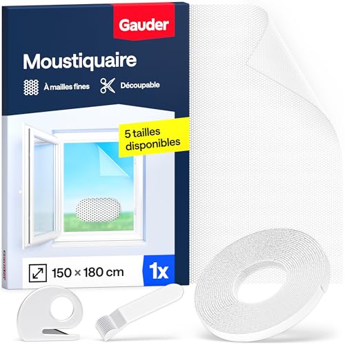 GAUDER Moustiquaire pour Fenêtre - Filet Anti-Insectes avec Bande Auto-Agrippante - Moustiquaire Adhésive pour Fenêtre - Auto-Adhésive et Sans Perçage (150 x 180 cm - Blanc)