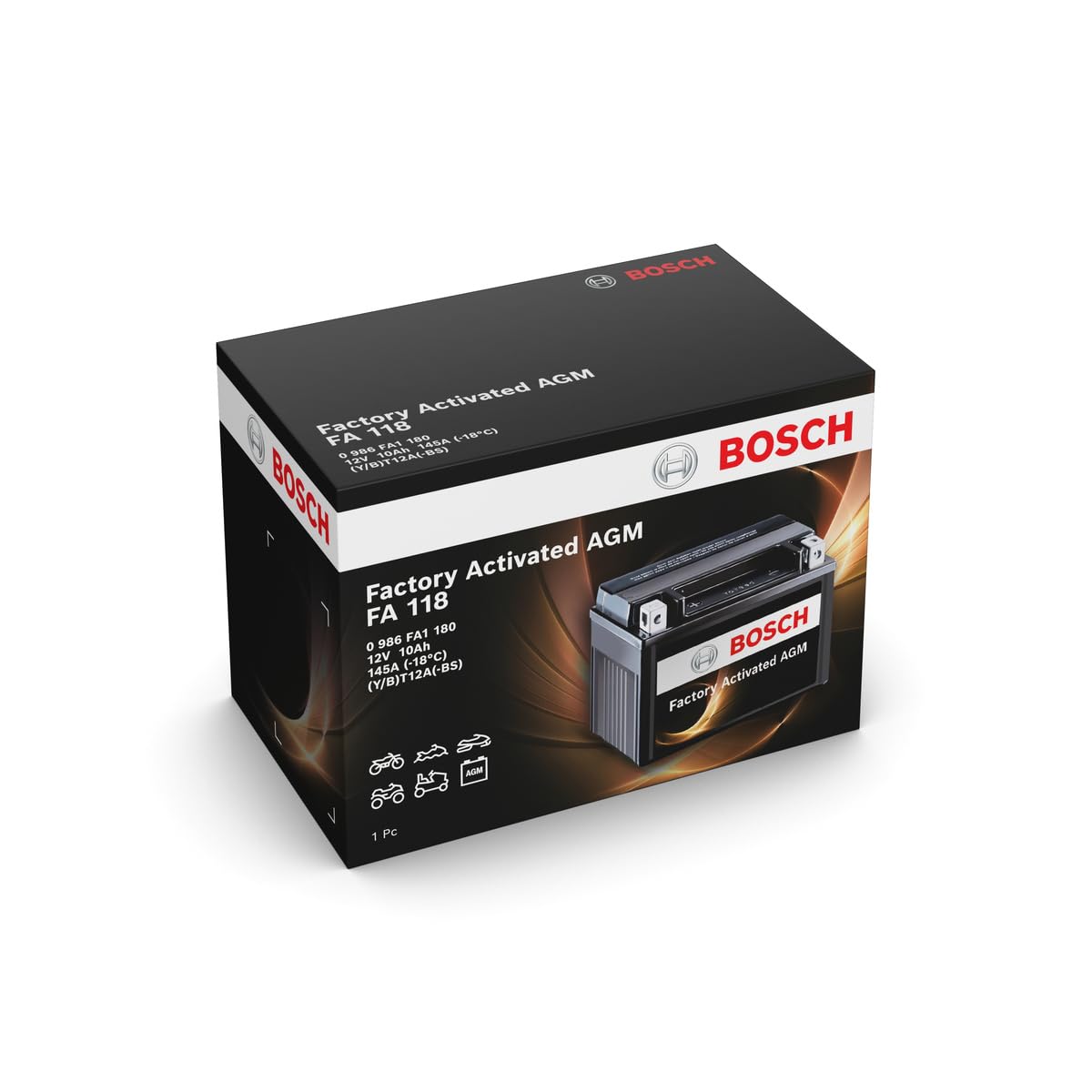 Bosch FA118 - Batteria AGM per motocicli - 12V 145A 10Ah - Adatta per moto, motociclette, enduro, scooter, quad, moto d'acqua - Compatibile M6016, BT12A-BS, BT12A