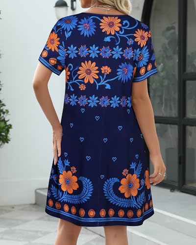 Image of CHICGAL Summer Dresses for Women V Neck Short Sleeve Casual Loose T Shirt Sundress Beach Cover Ups with Pockets 2026