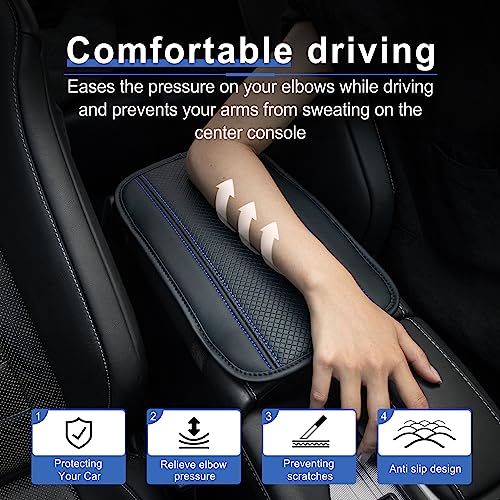 Image of Amiss Car Center Console Pad, Universal Waterproof Car Armrest Seat Box Cover, PU Leather Auto Armrest Cover Protector,Vehicle Interior Accessories fits SUV /Truck /Car (Black-Blue)