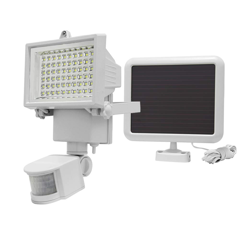 MAYSAK Solar 60LED PIR Motion Sensor Floodlight Security Light for Outdoor Garden 750 Lumen Ultra Bright 25 Meter Long-Range Detection Elimination Animal Erroneous Firing (White)