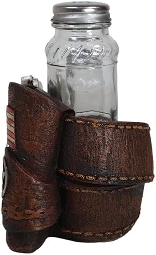 Miniatura 2 de Ebros Gift Rústico vaquero occidental revólver pistola pistola de cuero sintético con estrella y bandera sal y pimienta juego de agitadores de