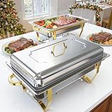 Chafing Dishes for Buffet 2 Pack, High Grade Chafing Dish Buffet Set, Buffet Food Warmers [Screw-Free Installation] with Stackable Design for Wedding/Home/Christmas Buffets, 2 Full Size Pans