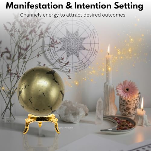 Image of Certified Crystal Pyrite Ball for Meditation - Premium Crystal Vastu Items for Home and Feng Shui Items for Good Luck - Ideal for Pooja Supplies and Spiritual Practices (2 inch Inch)