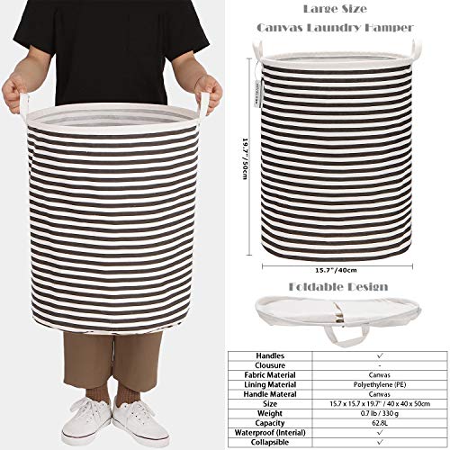 Sea Team 2-Pack 19.7 Inches Large Sized Waterproof Coating Ramie Cotton Fabric Folding Laundry Hamper Bucket Cylindric Burlap Canvas Storage Basket (19.7", Black & White Stripe) by Sea Team - Image 5