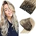 [Promocion] Sunny Extensiones de Pelo Natural con Clip 7pcs/120g Balayage Rubio Platino 14/60# Clip en Extensiones de Cabello Natural 100% Remy Real Humano Cabello 45cm