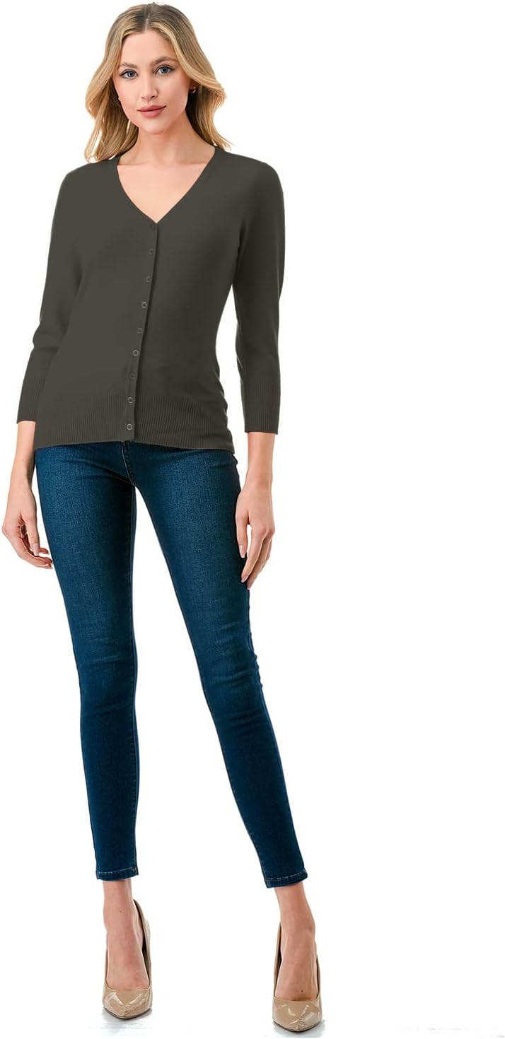 Women's 3/4 Sleeve V-Neck Button Down Knit Sweater Soft Cardigan (S-XXL) - Image 5