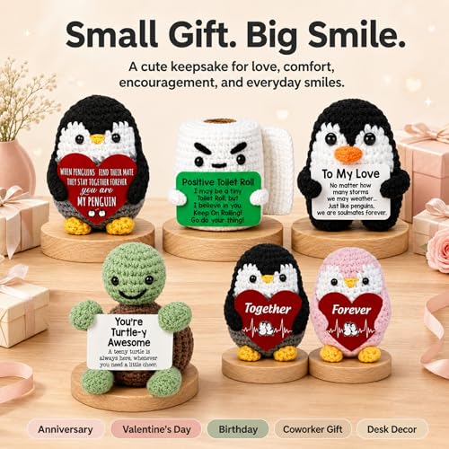W-Direct Crochet fait à la main avec carte de message inspirant (rouleau de papier toilette positif) – Mini poupée amusante de soutien émotionnel – Décoration de bureau mignonne cadeau pour amis – vue 9