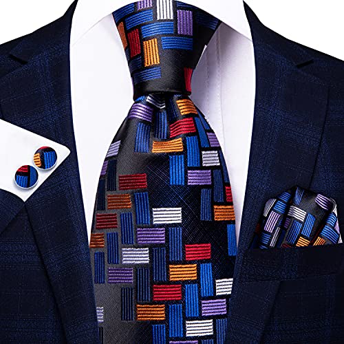 Image of Dubulle Mens Paisley Floral Silk Tie for Men Striped Necktie and Pocket Square Cufflinks Set Wedding Business