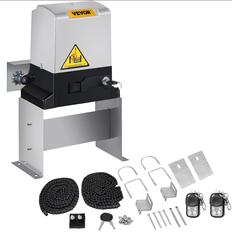 Happybuy Gate Opener 1400LBS with 2 Remote Controls, Automatic Sliding Gate Operator Hardware Kit for Security, Electric Rolling Driveway Slide Gate Motor?Move Speed 43ft Per Min