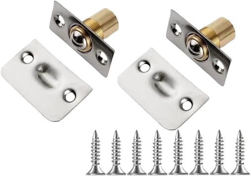 2 Pcs, Silver Ball Door Catch, Closet Ball Bearing Door Latch, Strong Drive Closing Door Accessories for Interior Doors, Solid Brass Body & Stainless Steel Strike Plate