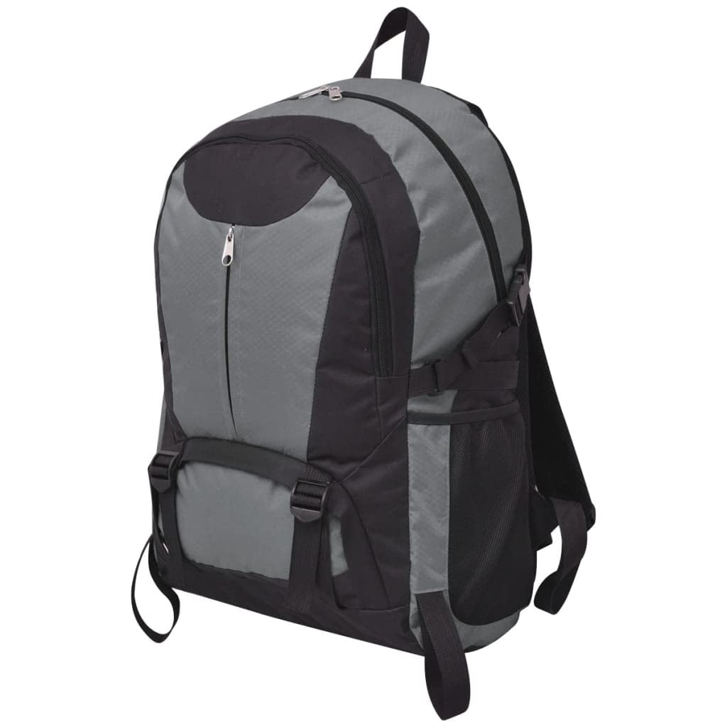 Plecak turystyczny 40 l, czarno-szary, poliester 600D, wodoodporny, ergonomiczny, z zamkiem błyskawicznym, na wędrówki, do aktywności na świeżym powietrzu, w czasie wolnym, do szkoły, pracy, bagażu