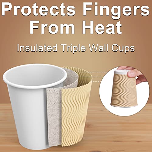 Luckypack Hot Paper Cups_12 Oz Disposable Insulated Corrugated Sleeve Ripple Wall Paper Cup For Drink，Hot Coffee Cups （100,12Oz Cups） (Brown) #TOP2
