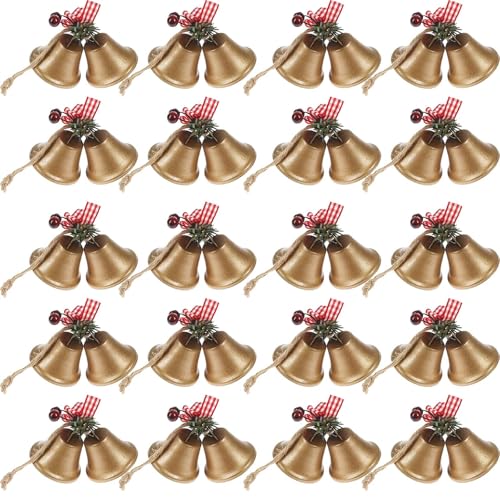 Tinsow 20 Pcs Red Christmas Bells, Tree Hanging Ornament Metal Jingle Bells for Christmas Holiday Decoration (20, Gold)