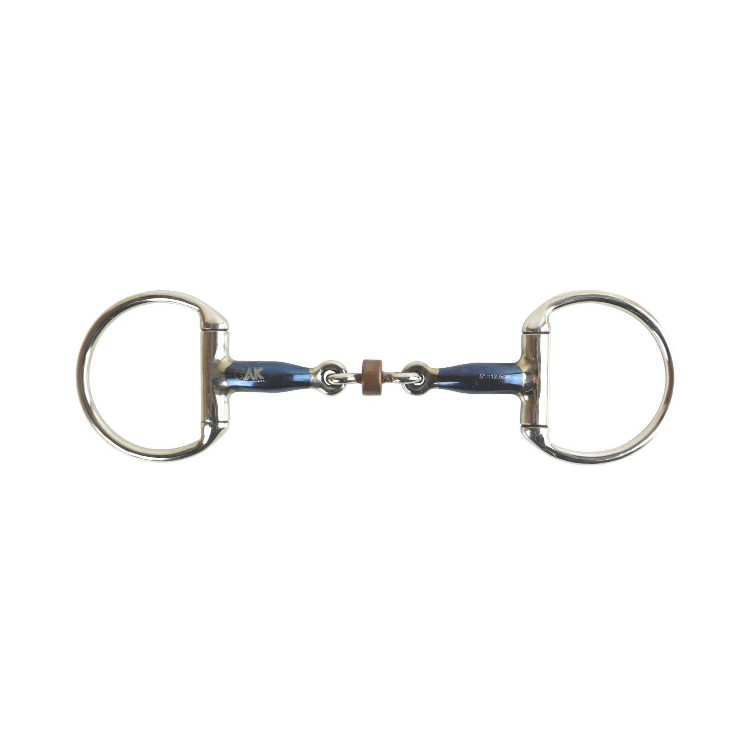 AK Sweat Iron Eggbut Double Jointed Lozenge with Cooper Roller Horse Riding Bits (5.25'', Blue-Silver)