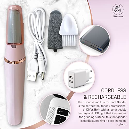 Slinnovation Electric Callus Remover For Feet - Cordless Foot File Set W/Fine & Coarse Roller - Pedicure Tools And Exfoliator Supplies - Scrubber, Grinder And Foot Scraper - Dead Heel Skin Removers #TOP3