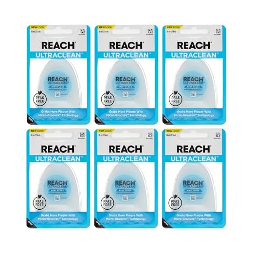 REACH Ultraclean Dental Floss, Mint, Plaque Remover for Teeth, Shred Resistant, Waxed, Easy on Gums & Teeth, Mint, Oral Care, PFAS Free, for Adults & Kids, 6 Pack, 30 yd