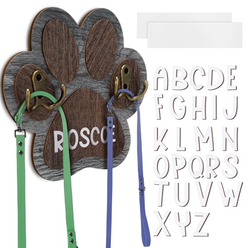 Kathfly Dog Leash Holder for Wall Pet Harness Hanger with 52 Letters
