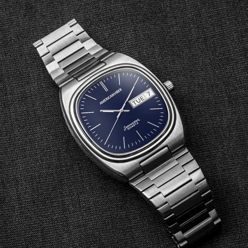 Image of AMERICANVIBER Men's Stainless Steel Classic Analog Watch, Casual & Business, with Cushion Case Dial and Day-Date Display