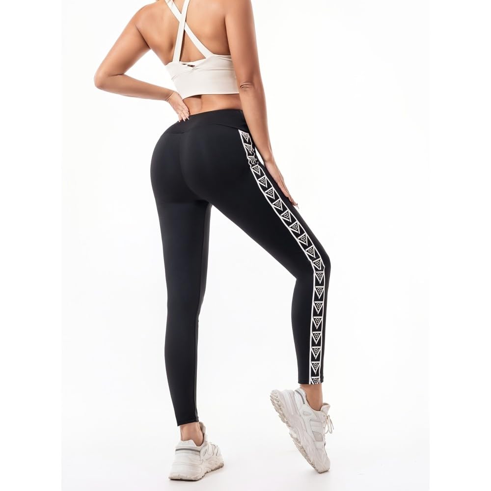 DYRBF damskie legginsy do jogi z wysokim stanem, kontrola brzucha i modelowanie brzucha, nadruk w paski, kontrola brzucha, legginsy dla kobiet, trening, bieganie, pilates