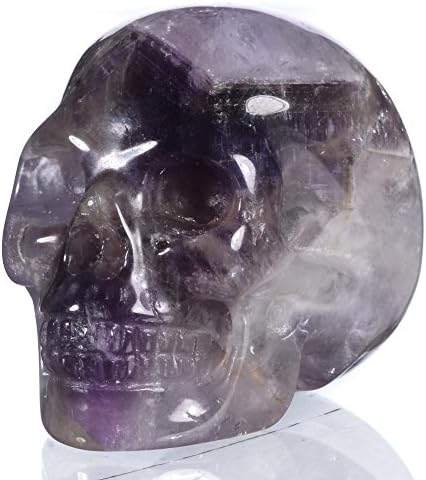 Mineralbiz 1.3" - 1.5" Length Natural Dog-Teeth Chevron Amethyst Handmade Crystal Skull, Amethyst Cluster Human Skull Head, Pocket Skull, Healing Skull Carving, Gemstone Reiki