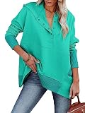 Zwurew Women Casual Henley Hoodie Pullover V Neck Oversize Sweatshirt with Pocket Sky Blue
