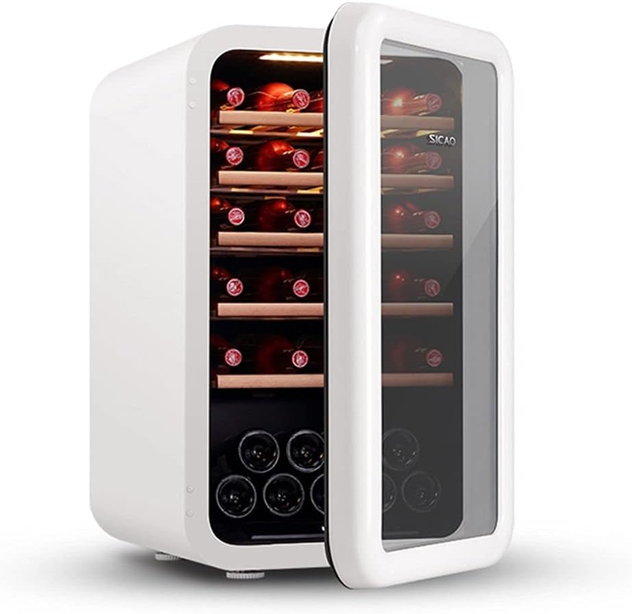 35-Bottle Wine Cooler, Home Independent Wine Cellar, Digital Display Constant Temperature Wine Cooler, Retro Refrigerator, Beverage Ice Bar, 48.5*64*82.7cm, White