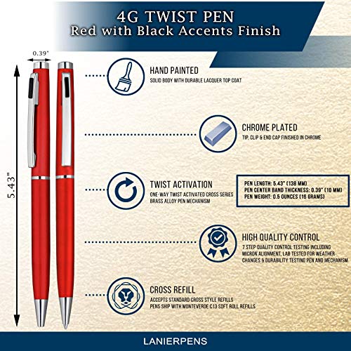 Image of Lanier 4G Ballpoint Pen - Shiny Chrome Ring & Parts with Medium Tip 0.7mm Cross Style Refill (with Accents - White or Black or Purple or Pink)