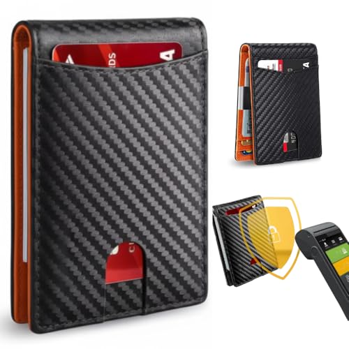 Carteira Slim Masculina, Bloqueia RFID, Porta Cartões em Fibra de Carbono, Design Luxuoso, Proteção Antifurto, Preto