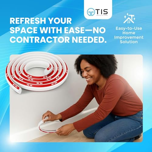 TIS Peel & Stick Trim Molding with 3M Tape – 118 Inch, 0.42"x0.42" Edges, White Flexible PVC Trim, Corner Molding Trim Peel & Stick, Flexible Quarter Round Molding for Floor Trim & Edges by TIS - Image 7
