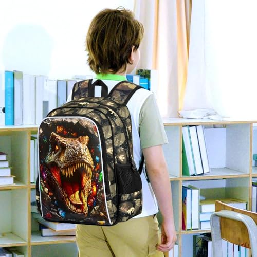 Image of 16 inch Dinosaur Backpack, Boys Kids Bookbag with Lunch Box, 3Pcs Dino School Backpacks for Elementary Preschool Kindergarten (Black)