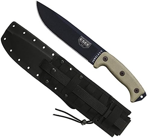ESEE Authentic JUNGLAS Survival Knife, Kydex Sheath, MOLLE Backing (Black Blade, Junglas II)