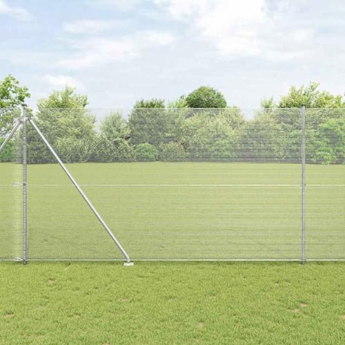 Valla de malla de alambre con postes plateados, 1,5 x 25 m, acero para jardín, valla de seguridad