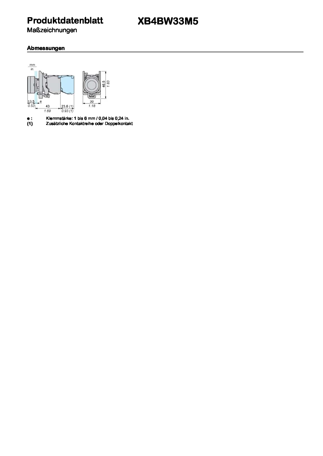Schneider Electric XB4BW33M5 Pulsador Iluminado Diámetro 22, Retorno Resorte Nivelado, 240 V, 1 NA + 1 NC, Verde