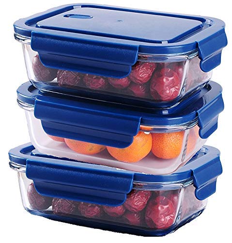 Golden Bird International Glass Lunch Box Food Storage Containers with Lids, Glass Meal Prep Containers, Airtight Glass Lunch,BPA Free & Leak Proof 3 set