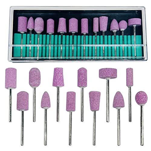 Woohome 12 PCS Tige de Meulage, Tête de Meulage Montée sur Roue Abrasive Tête de Meulage de Meule Outils de Tige D'affûtage de Meule avec Tête de Pierre...