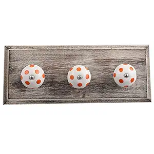 Indian-Shelf Key Holder for Home Decor - Key Hangers for Wall - Bathroom Hook - Wood Wall Hooks - White Wall Hangings - Dot Wall Hangers - Cloth Hanger - Door Hanger - Robe Hooks - 4 Pack [4 Inches]