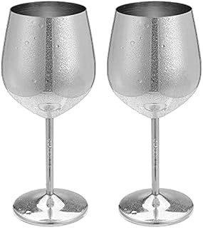 NAUDILIFE Stainless Steel Wine Glasses Camping Set of 2 Unbreakable Gin Copper Glasses 500ml Metal Shatterproof Goblet Cocktail Cup Mugs Elegant (Silver)