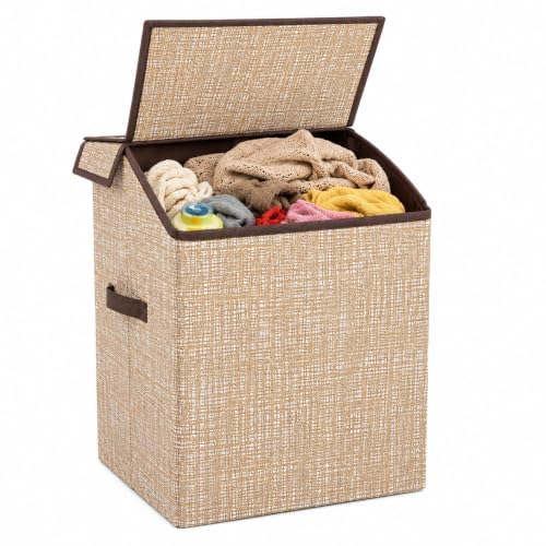 Image of Extra Large Laundry Bag 75 Liter, Foldable Fabric Laundry Basket with Lid & Carry Handles for Clothes Storage (1, chocolate)