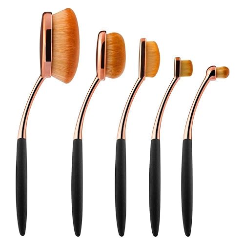 Miniatura 2 de Yoseng Brocha ovalada para base de maquillaje, 5 unidades, cepillo de dientes, con parte superior plana Kabuki, cepillo de maquillaje, 1 unidad,