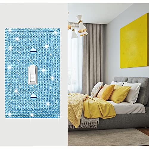 Image of Shiny Silver Blue Rhinestones Wall Plates Switch Plate Covers Decorative Light Switch Cover Single Toggle Rhinestones Outlet Covers Wall Plate
