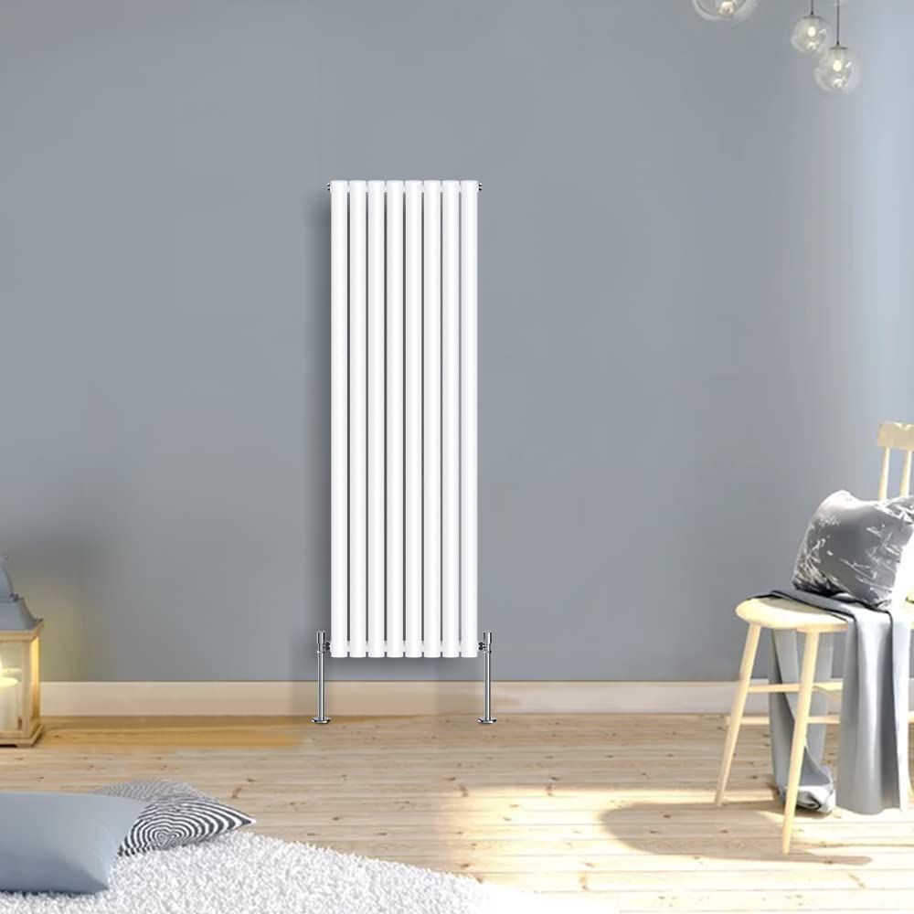Warmehaus 1600x472mm Slimline Tall Vertical Radiators White Single Modern Wall-Mounted or Floor Standing Oval Panel Radiator โ image 1