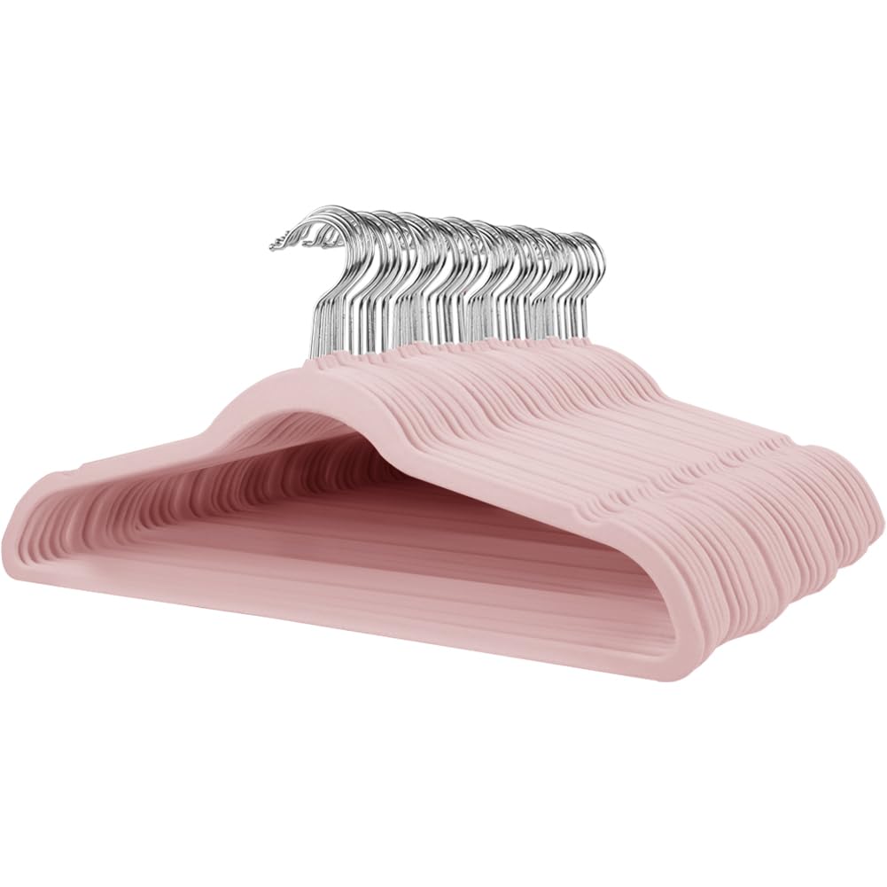 Stormix 45 Pack Velvet Hangers, 17.3 x 8.9 Inches Clothes Hangers, Non Slip Dresses Hangers with Shoulder Notches for Adult Pink