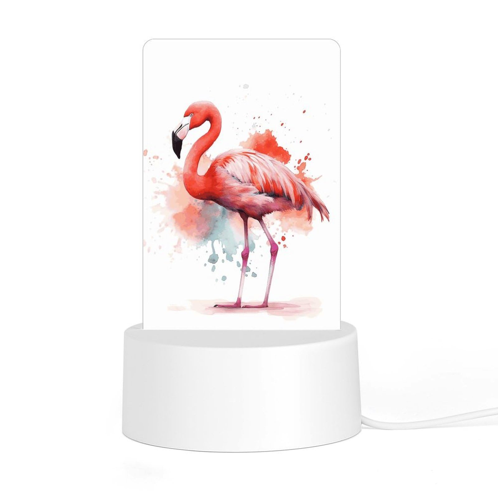 JTREHY Acrylic Night Light with Base, Watercolor Flamingo Printed Desktop Night Light LED Bedside Night Light for Bedroom, Bathroom, Corridor, Holiday Gift