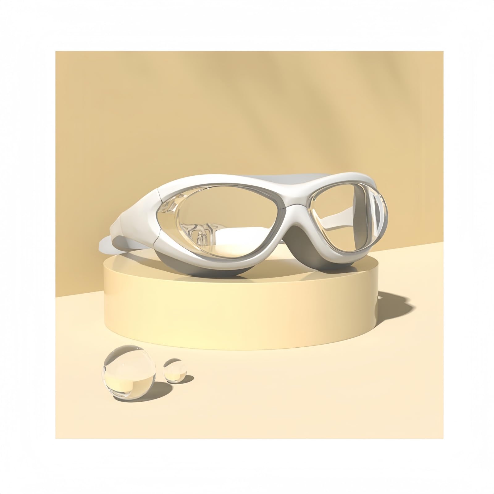 Vyloky Panoramic Swimming Goggles with Prescription (-0 to -9.0) - Soft Fit, Clear Vision & Long-Lasting Anti-Fog for Pool, Lake and Sea (-5.5, Transparent White)