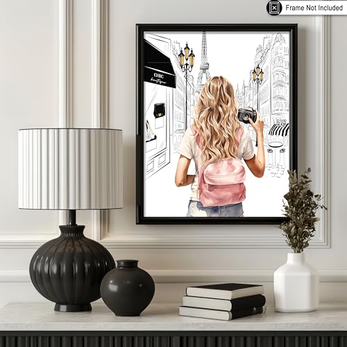 Image of Poster Master Lady With A Camera Print - Fashion Poster - Paris Art - Modern Wall Design - Chic Gift for Women & Fashionista - Glam Decor for Bedroom or Girl's Room - 18x24 Unframed Wall Art