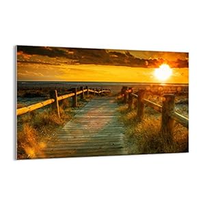 Schilderij op glas – Print Wandschilderij – Footbridge Beach vakantie zon – 120x80cm – Glass Print Schilderij…