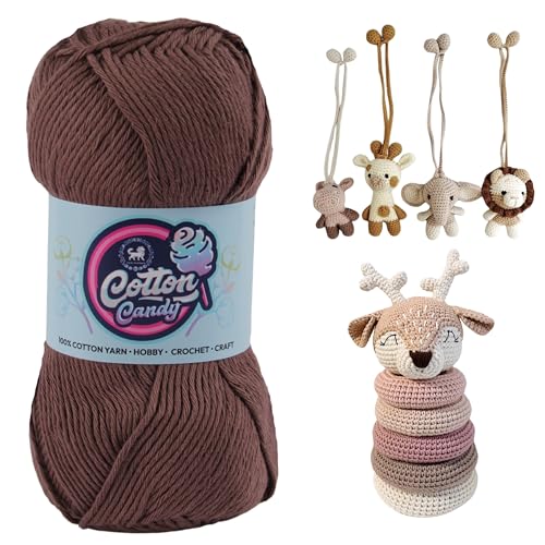 Image of NESTNHAVEN Cotton Candy 100% Cotton Yarn - (100g, 185 Meters) - Luxury Yarn for Crochet, Amigurumi, Embroidery, Toys, Garments, Flowers and Hobby, Projects. (Dark Brown) | (400 Gm)